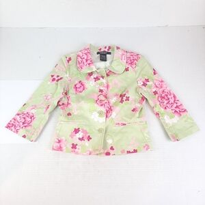 🔥Rampage Women's Medium Green Pink Floral Button Front Blazer Jacket C7